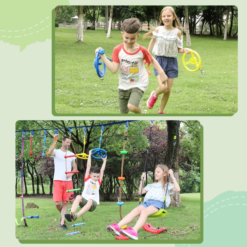 Rainbow Craft Craft Ninja Warrior Obstacle Course Accessories Kids Outdoor Play - 7pc Rings, 2pc Swing Trapeze Wheels & 2pc Monkey Bars - Image 3